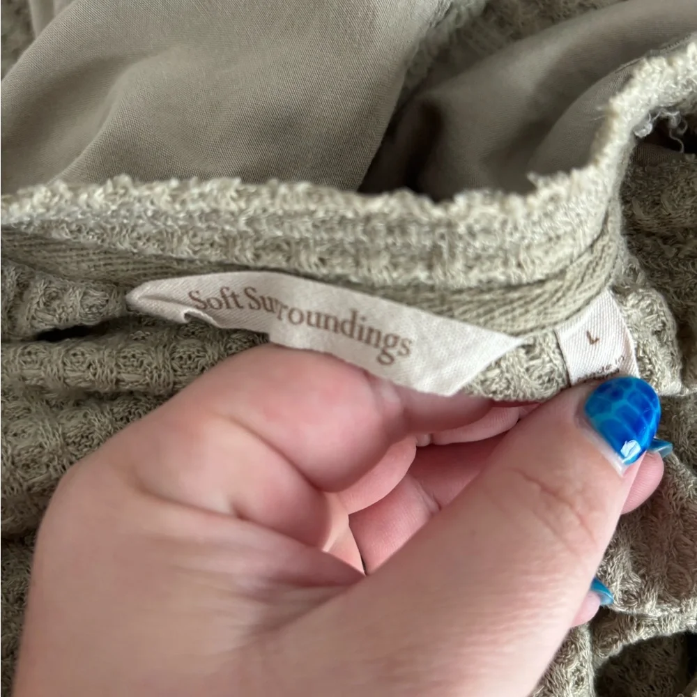 Soft Surroundings Mara Waffle Knit Embroidered Tunic Top‎ in sage green - Picture 3 of 6